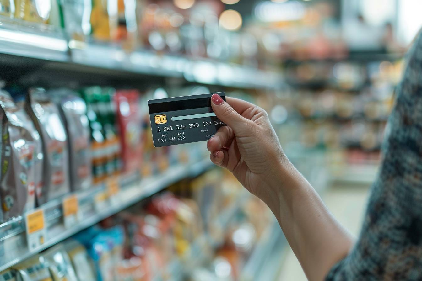 terminal de paiement : terminal de paiement électronique sur un comptoir avec carte bancaire