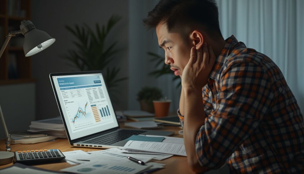 crédit en ligne : illustration d'une personne analysant une offre de crédit sur un ordinateur