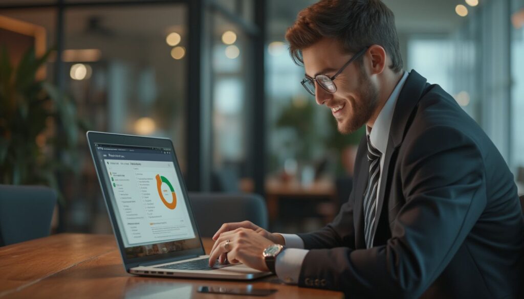 prêt professionnel : entrepreneur consultant une offre de prêt en ligne sur un ordinateur