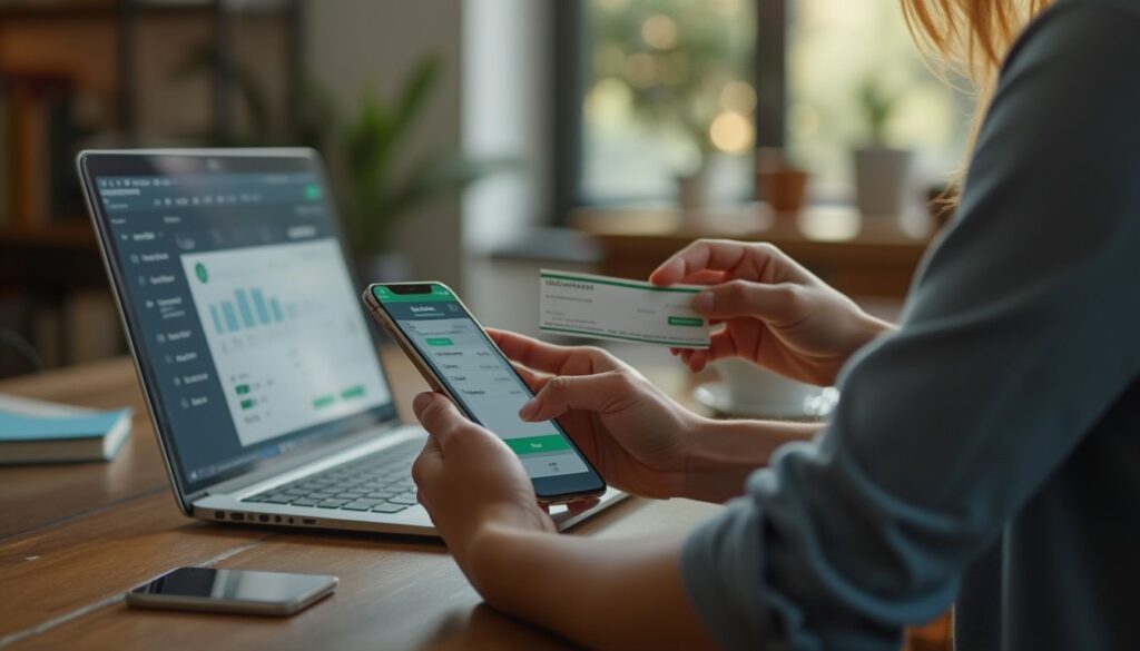 dépôt de chèque banque en ligne : utilisateur déposant un chèque via une application mobile bancaire