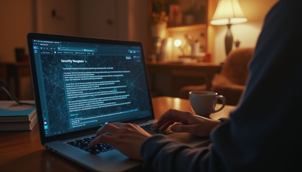 fraudes bancaires en ligne : illustration d'un ordinateur avec des symboles de sécurité et d'alerte