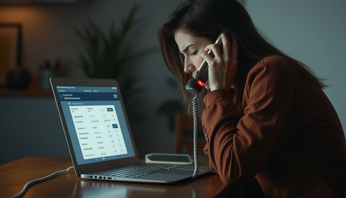 piratage compte bancaire : personne stressée devant un ordinateur avec des alertes de sécurité