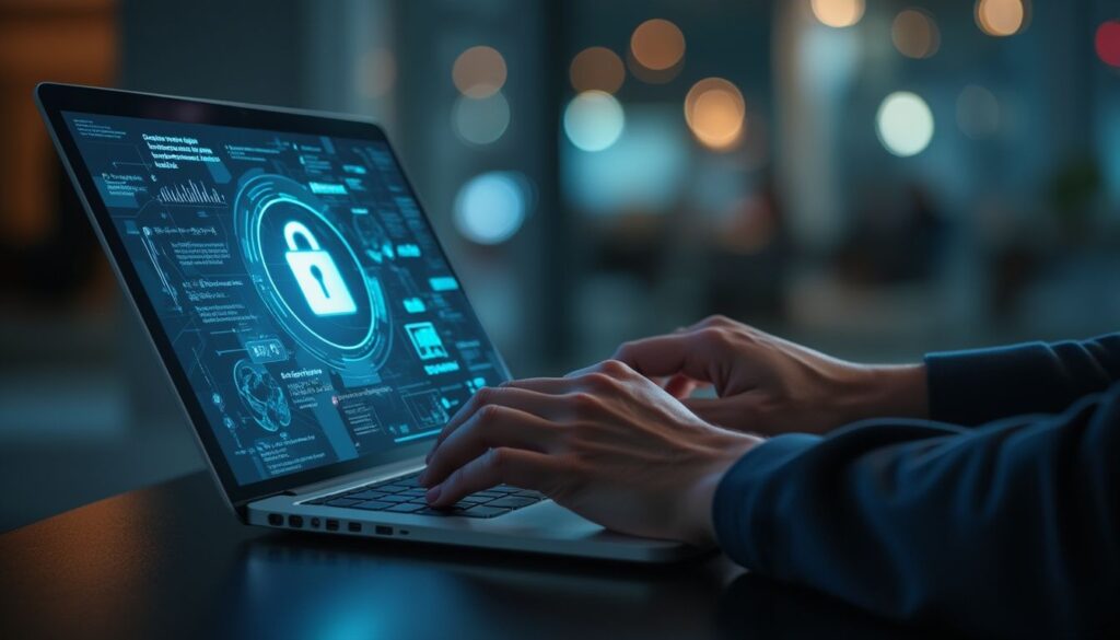 assurance comptes bancaires en ligne : protection digitale illustrant une banque en ligne sécurisée