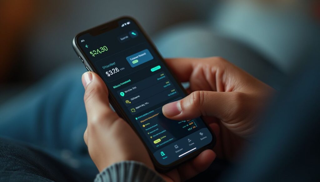 micro-investissement : interface mobile d'application bancaire moderne
