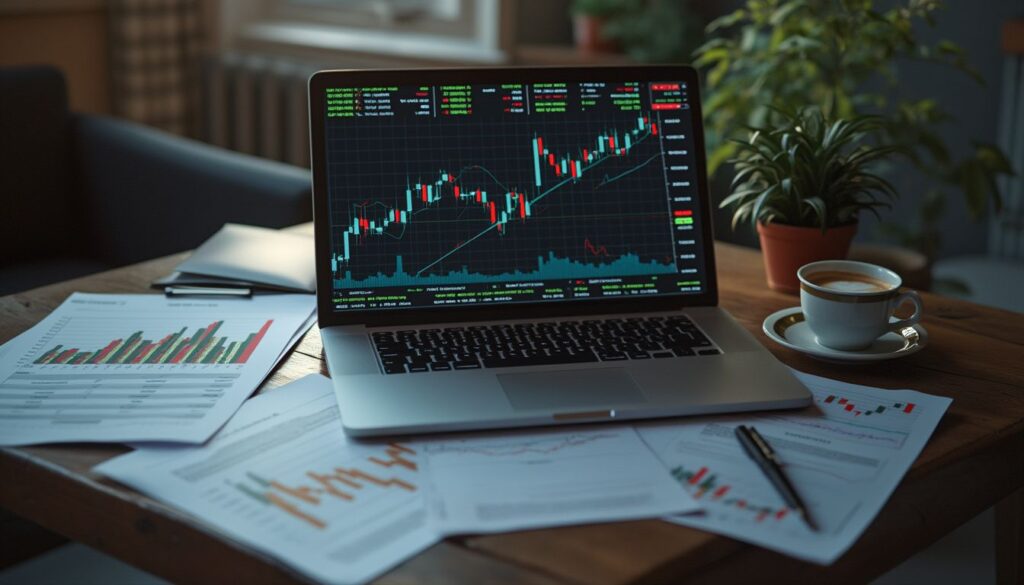 placements à court terme : graphiques financiers et pièces de monnaie illustrant des investissements à court terme