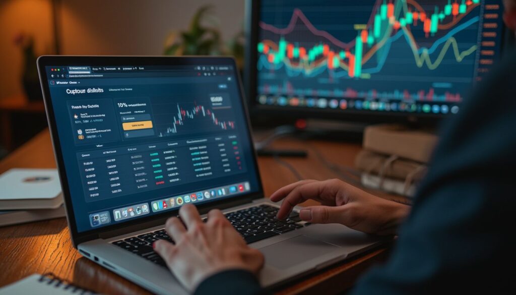cryptomonnaies : illustration d'une interface de banque en ligne affichant des cryptomonnaies