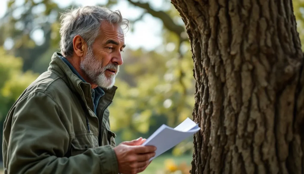 aide financière abattage arbre : formulaire de demande de subvention avec un arbre abattu en arrière-plan