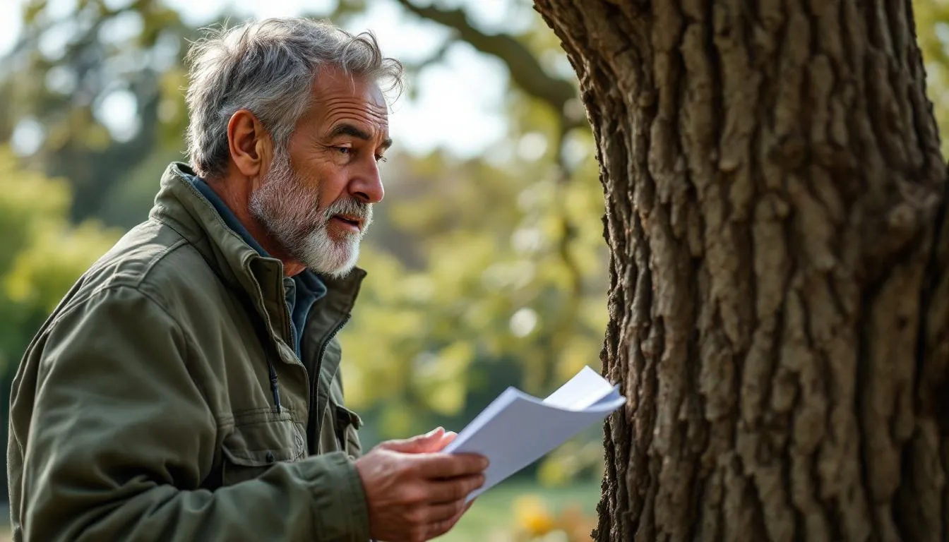 aide financière abattage arbre : formulaire de demande de subvention avec un arbre abattu en arrière-plan