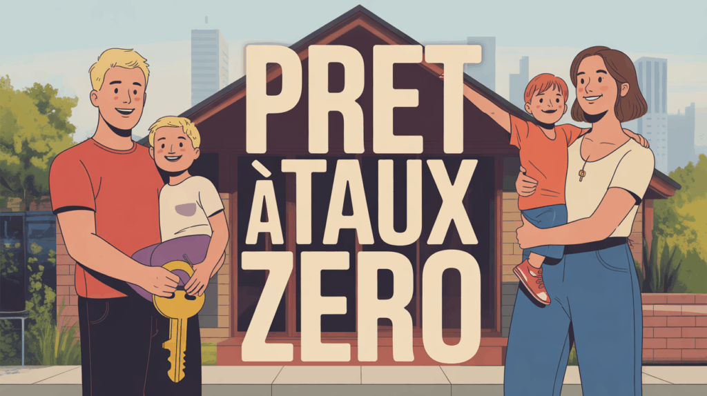 Famille heureuse devant maison Pret a Taux Zero