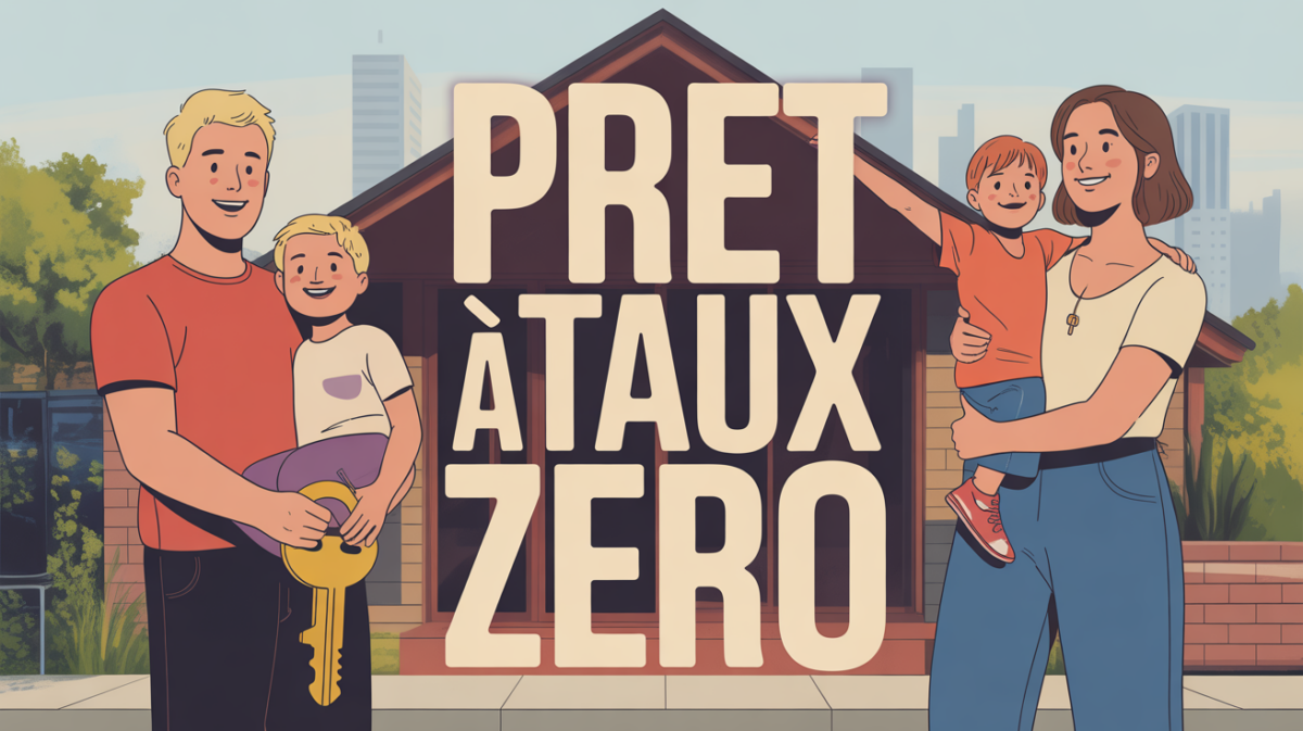 Famille heureuse devant maison Pret a Taux Zero