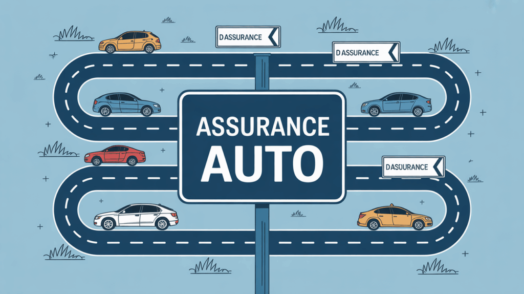 route avec voitures et panneaux assurance auto france
