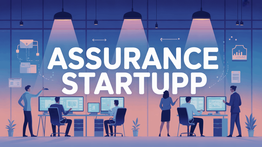 Groupe startup collaborant, symbole reseau, assurance