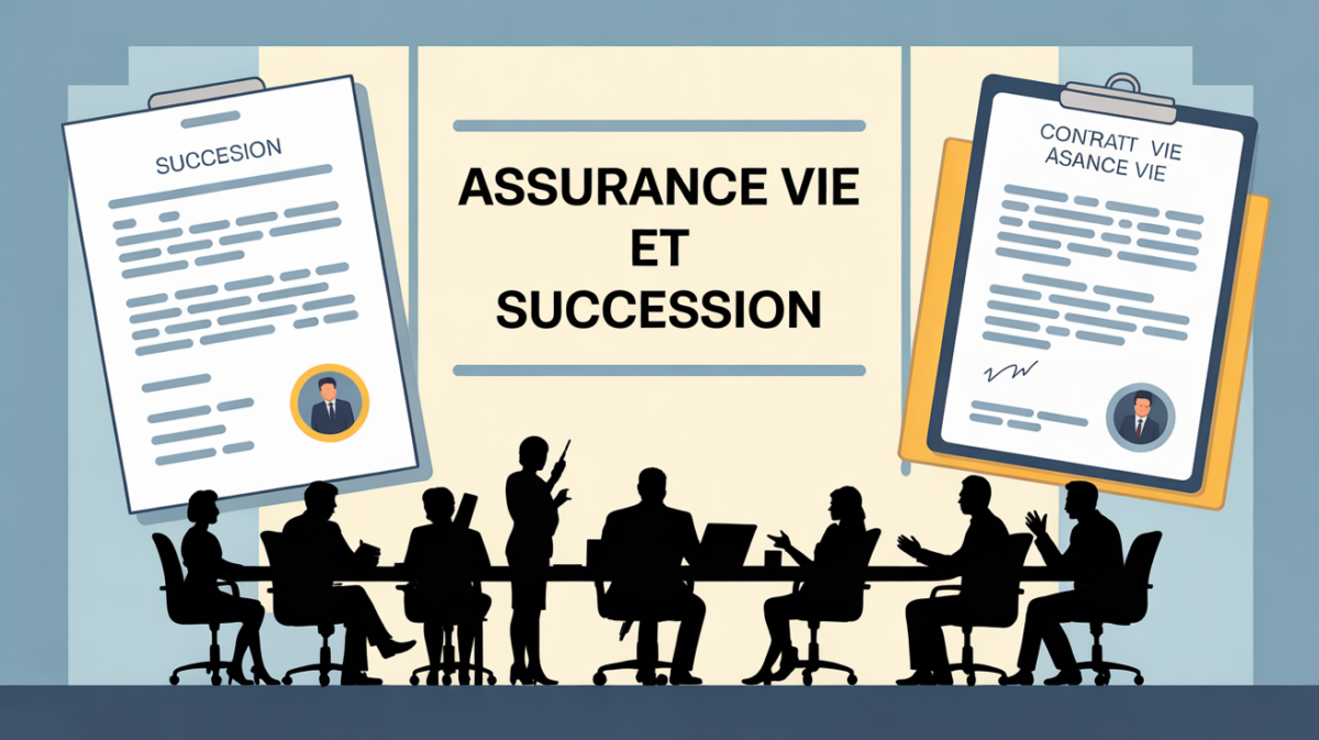 bureau administratif avec dossiers succession et contrat assurance vie