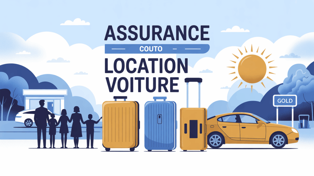 Illustration assurance location voiture carte Gold famille devant agence