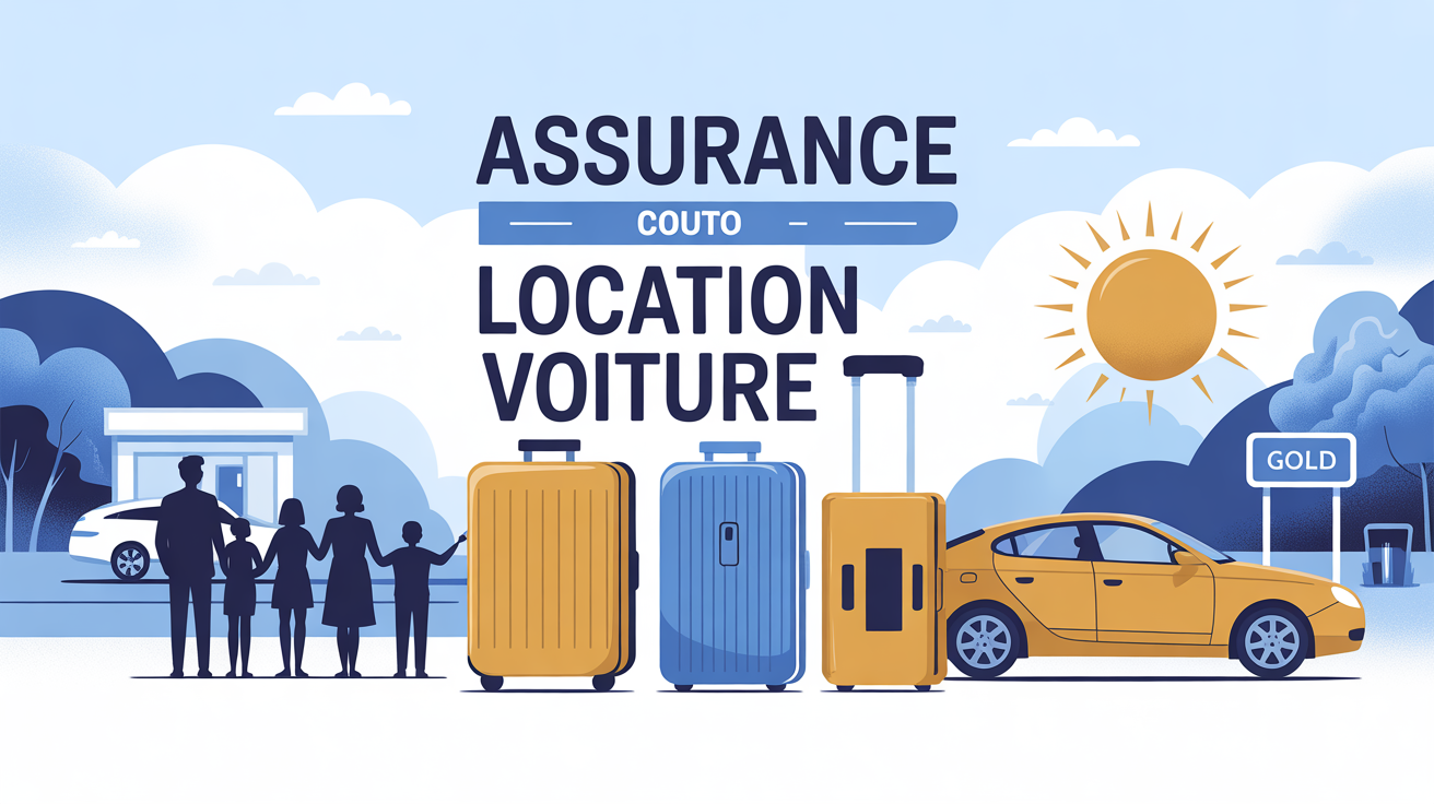 Illustration assurance location voiture carte Gold famille devant agence