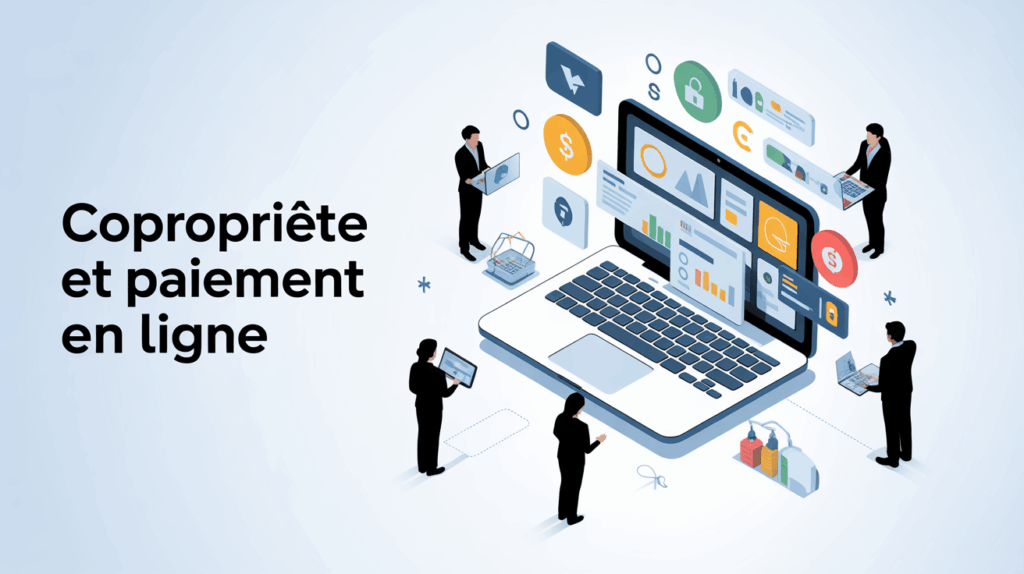 Illustration ordinateur gestion copropriété paiement en ligne