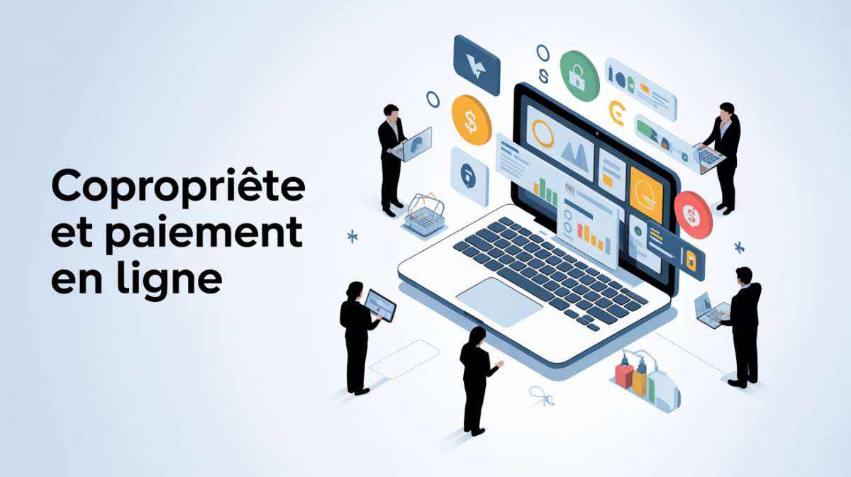 Illustration ordinateur gestion copropriété paiement en ligne