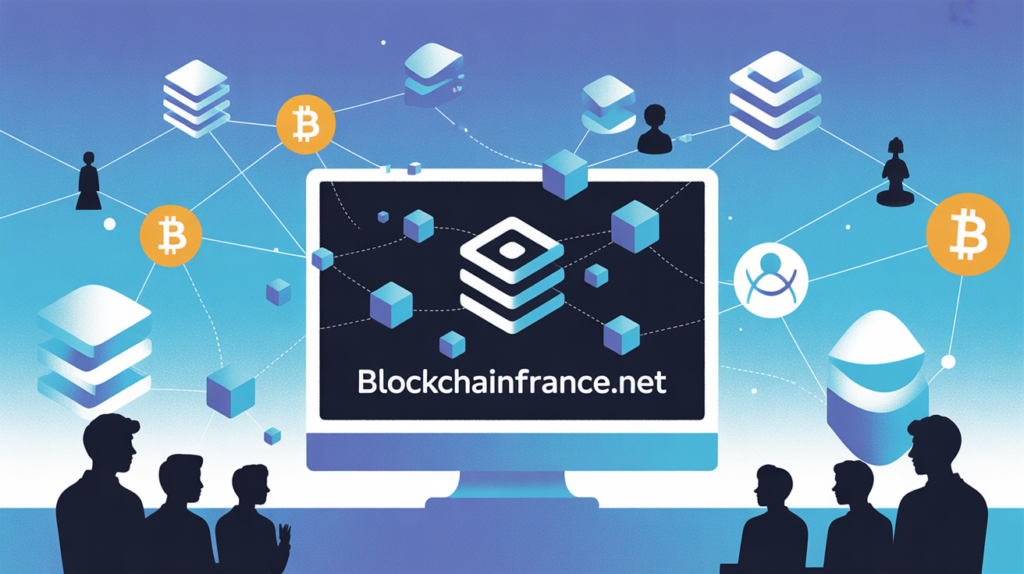 Illustration écran BlockchainFrance.net symboles crypto blockchain France