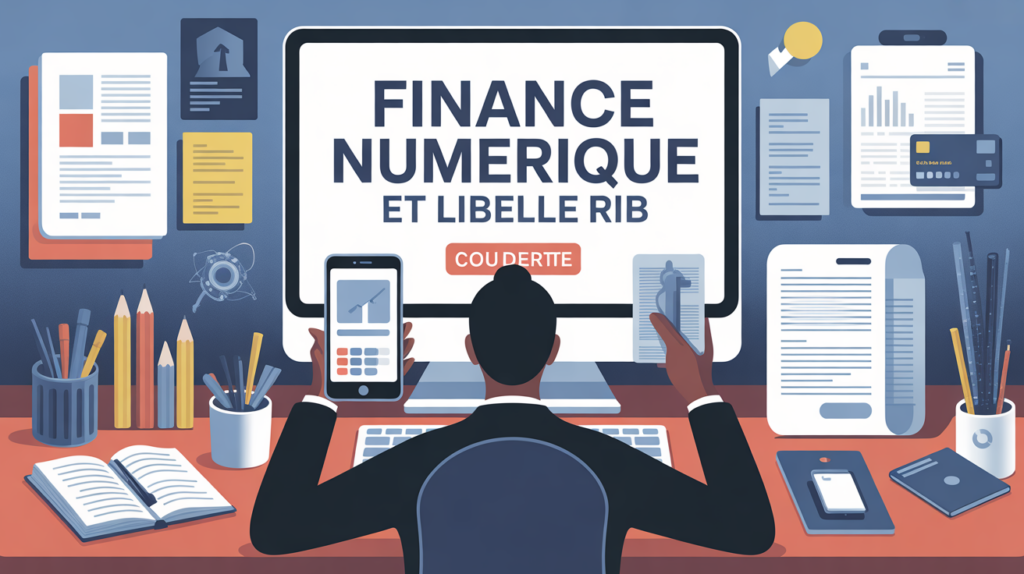 Finance numerique et libelle RIB illustration bureau