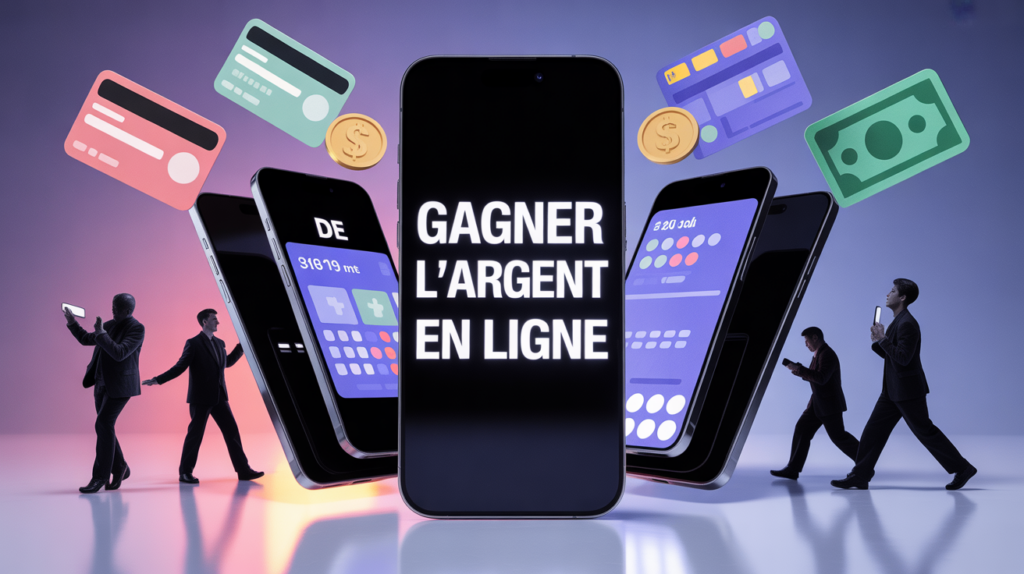 Scène smartphones avec paiement mobile pour gagner argent