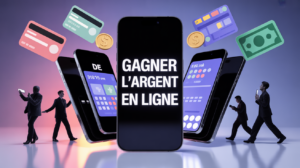 Scène smartphones avec paiement mobile pour gagner argent