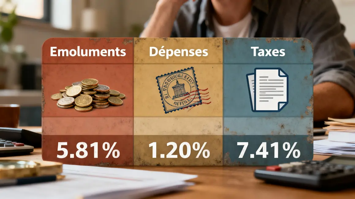 Tableau emoluments debours taxes frais notaire immobilier