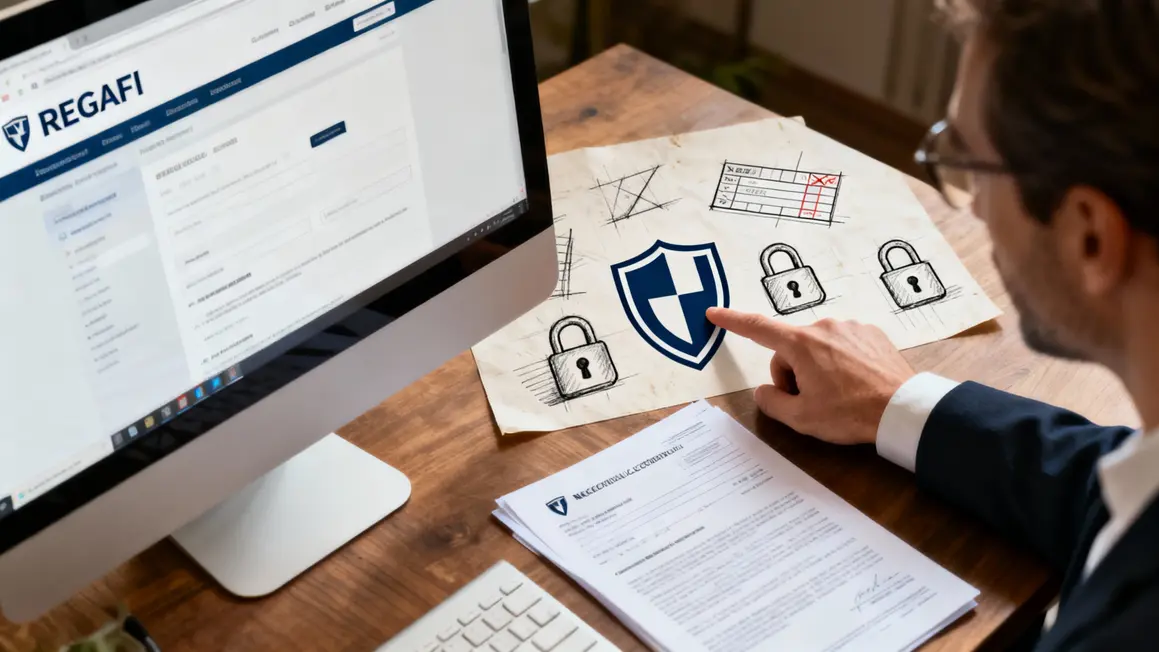 Page REGAFI ordinateur et éléments bancaires sécurisés