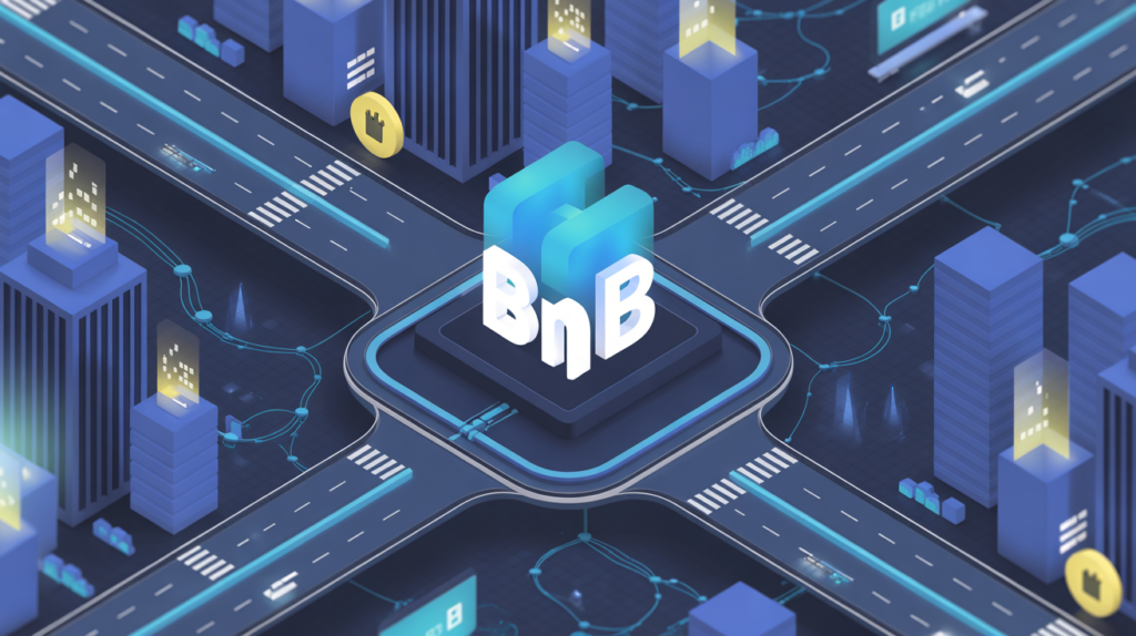 vue isometrique bnb crypto ville connectee blockchain