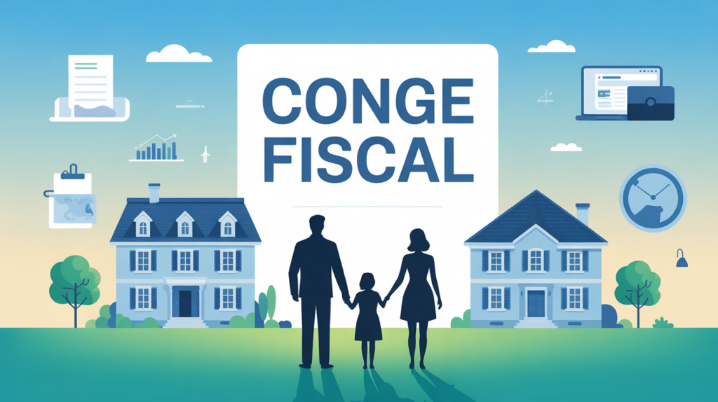 Illustration d'une famille devant une maison pour congé fiscal