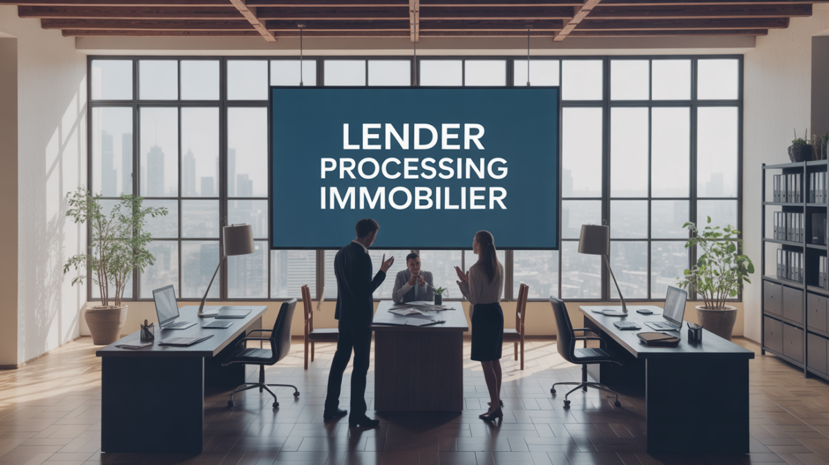 bureau moderne lender processing immobilier silhouettes discussion